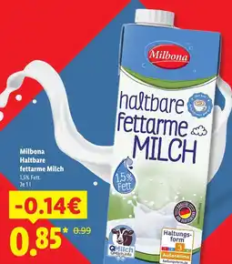 Lidl Milbona haltbare fettarme milch Angebot