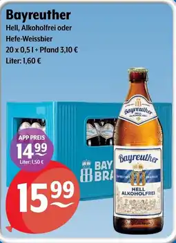 Getränke Hoffmann Bayreuther Hell, Alkoholfrei oder Hefe-Weissbier Angebot