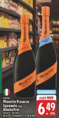 Edeka Mionetto Prosecco Spumante oder Alkoholfrei Angebot
