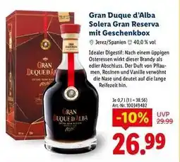 Lidl Gran Duque d’Alba Solera Gran Reserva mit Geschenkbox Angebot