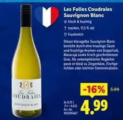 Lidl Les Folies Coudraies Sauvignon Blanc Angebot
