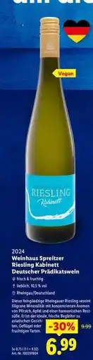 Lidl Weinhaus Spreitzer Riesling Kabinett Deutscher Prädikatswein Angebot