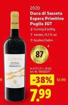 Lidl Duca di Sasseta Espera Primitivo Puglia IGT Angebot