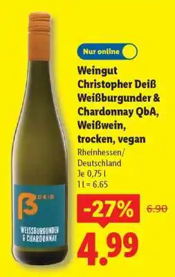 Lidl Weingut Christopher Deiß Weißburgunder & Chardonnay QbA, Weißwein, trocken, vegan Angebot