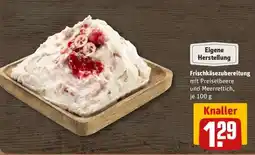 REWE Frischkäsezubereitung mit Preiselbeere und Meerrettich, je 100 g Angebot