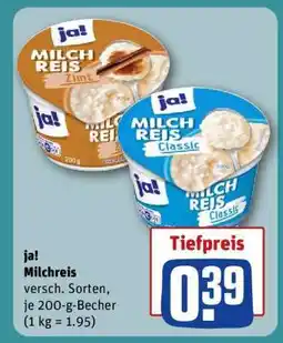 REWE ja! Milchreis Angebot
