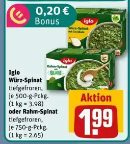 REWE Iglo Würz-Spinat oder Rahm-Spinat Angebot