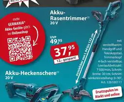 Sonderpreis Baumarkt GERMANIA Plattform 2.0 Akku- Rasentrimmer 20V Angebot