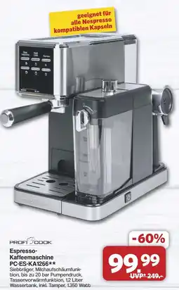 Famila Nord West PROFI COOK Espresso- Kaffeemaschine PC-ES-KA1266 Angebot
