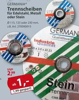 Sonderpreis Baumarkt GERMANIA Trennscheiben für Edelstahl, Metall oder Stein Angebot