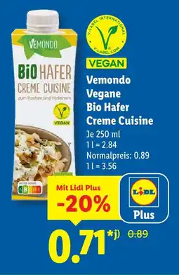 Lidl Vemondo vegane bio hafer creme cuisine Angebot