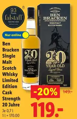 Lidl Ben bracken single malt scotch whisky limited edition cask strength 20 jahre Angebot