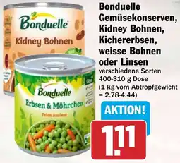 HIT Bonduelle Gemüsekonserven, Kidney Bohnen, Kichererbsen, weisse Bohnen oder Linsen Angebot