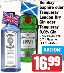 HIT Bombay Saphire oder Tanqueray London Dry Gin oder Tanqueray 0,0% Gin Angebot