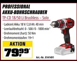 OBI Einhell PROFESSIONAL AKKU-BOHRSCHRAUBER TP-CD 18/50 Li Brushless - Solo Angebot