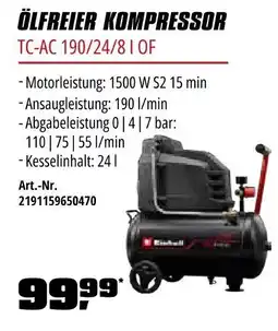 OBI Einhell ÖLFREIER KOMPRESSOR TC-AC 190/24/81 OF Angebot