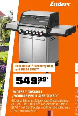 OBI ENDERS GASGRILL ,,MONROE PRO 4 SIKR TURBO" Angebot