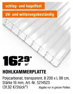 OBI HOHLKAMMERPLATTE Angebot