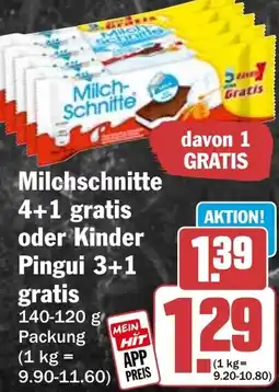 HIT Milchschnitte 4+1 gratis oder Kinder Pingui 3+1 gratis Angebot