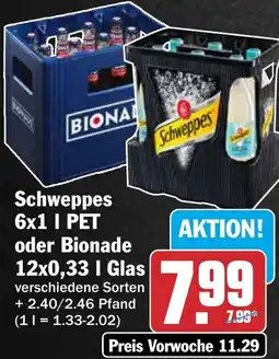 HIT Schweppes 6x1 I PET oder Bionade 12x0,33 I Glas Angebot