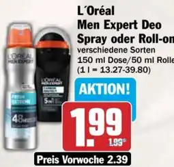 AEZ L'Oréal Men Expert Deo Spray oder Roll-on Angebot