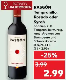 Kaufland RASGÓN Tempranillo, Rosado oder Syrah Angebot