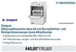 METRO Stalgast Gläserspülmaschine Aqua A3 mit Klarspülmittel- und Reinigerdosierpumpe sowie Ablaufpumpe Angebot