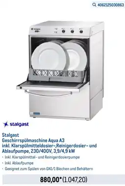 METRO Stalgast Geschirrspülmaschine Aqua A3 inkl. Klarspülmitteldosier-, Reinigerdosier- und Ablaufpumpe Angebot