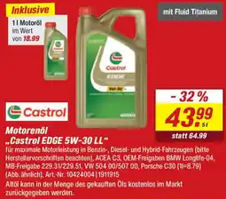 toom Baumarkt Castrol Motorenöl ,,Castrol EDGE 5W-30 LL" Angebot