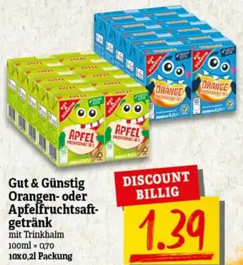 nah & gut Gut & Günstig Orangen oder Apfelfruchtsaftgetränk 10x0,2L Angebot