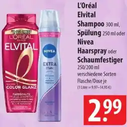 Famila Nord Ost L'Oréal Elvital Shampoo, Spülung oder Nivea Haarspray oder Schaumfestiger Angebot