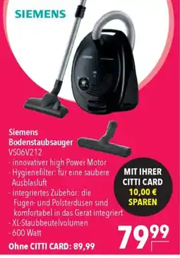 CITTI Markt Siemens Bodenstaubsauger VS06V212 Angebot