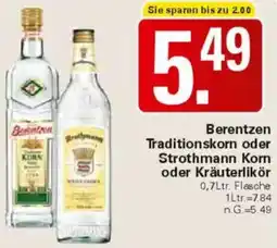WEZ Berentzen Traditionskorn oder Strothmann Korn oder Kräuterlikör Angebot
