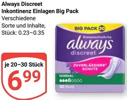 Globus Always Discreet Inkontinenz Einlagen Big Pack Angebot