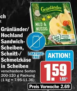 AEZ Grünländer/ Hochland Sandwich Scheiben, Schnitt-/ Schmelzkäse in Scheiben Angebot
