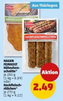 PENNY HAGEN FEINKOST Hähnchenschnitte oder Hackfleischröllchen Angebot