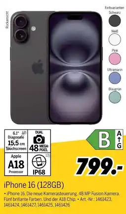MEDIMAX Apple iPhone 16 (128GB) Angebot