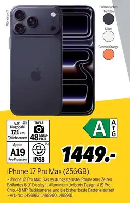 MEDIMAX Apple iPhone 17 Pro Max (256GB) Angebot