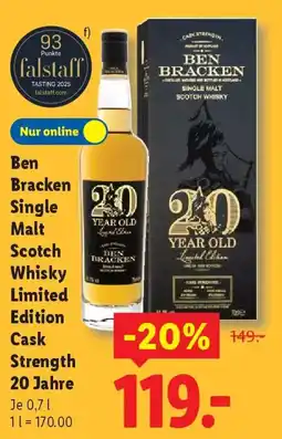 Lidl Ben Bracken Single Malt Scotch Whisky Limited Edition Cask Strength 20 Jahre Angebot