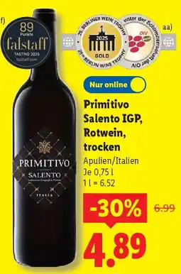Lidl Primitivo Salento IGP, Rotwein, trocken Angebot
