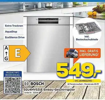 Euronics Berlet Bosch Sgu4hvs31e Einbau-geschirrspüler Angebot