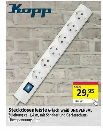 Holz Possling Kopp Steckdosenleiste 6-fach Weiß Unoversal Angebot