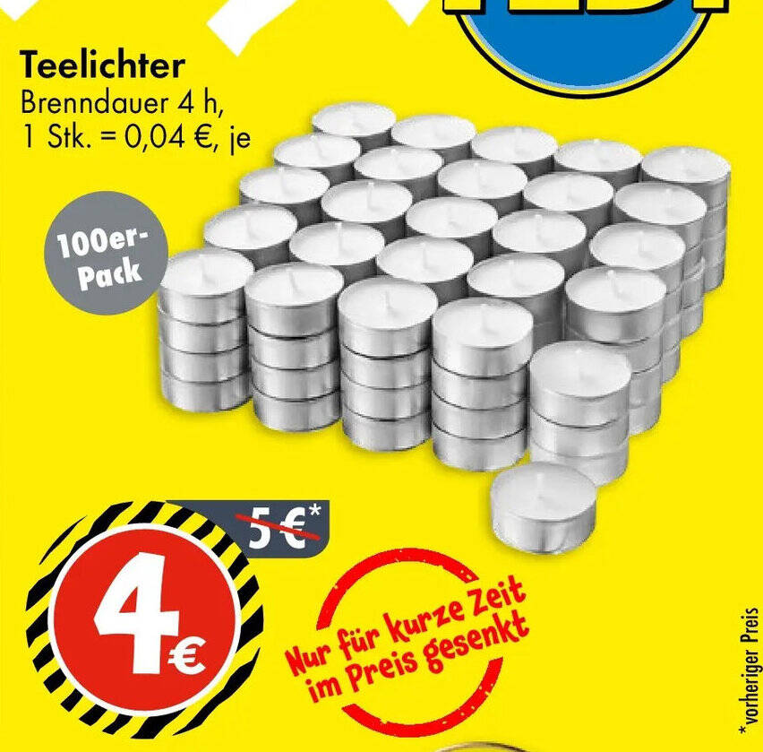 Teelichter 100er- Pack Angebot bei TEDi