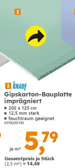 Globus Baumarkt KNAUF Gipskarton-Bauplatte imprägniert Angebot