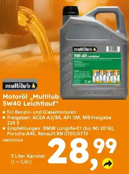 Globus Baumarkt multilub Motoröl „Multilub 5W40 Leichtlauf" Angebot
