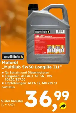 Globus Baumarkt multilub Motoröl ,,Multilub 5W30 Longlife III“ Angebot