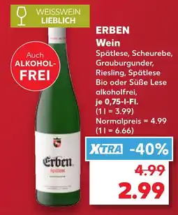 Kaufland Erben spätlese, scheurebe, grauburgunder, riesling, spätlese bio oder süße lese alkoholfrei Angebot