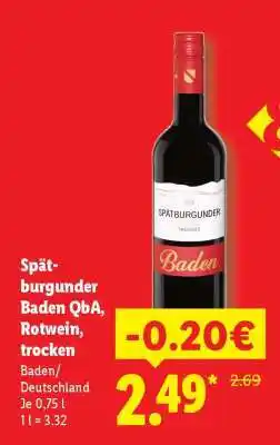 Lidl Spätburgunder Baden QbA, Rotwein, trocken Angebot