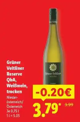 Lidl Grüner Veltliner Reserve QbA, Weißwein, trocken Angebot