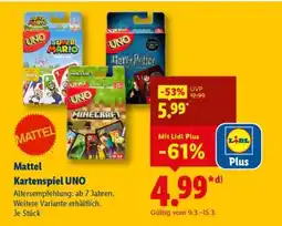 Lidl MATTEL Kartenspiel UNO Angebot